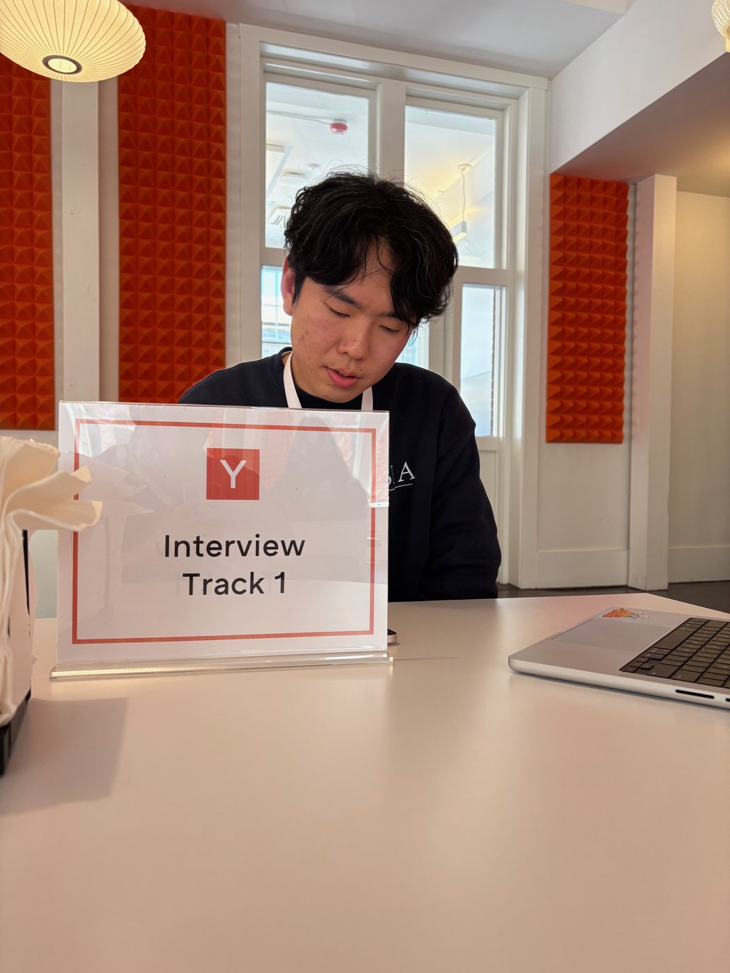 me at a Y Combinator interview track