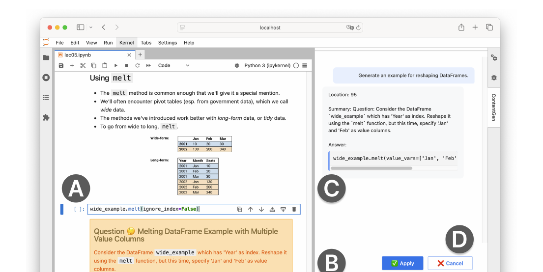 ContentGen — JupyterLab extension generating a practice question